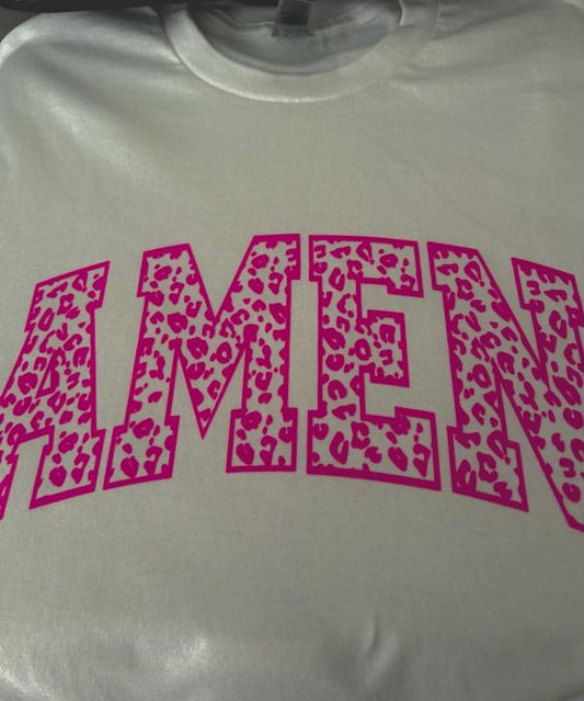 Amen pink Leopard White T-Shirt