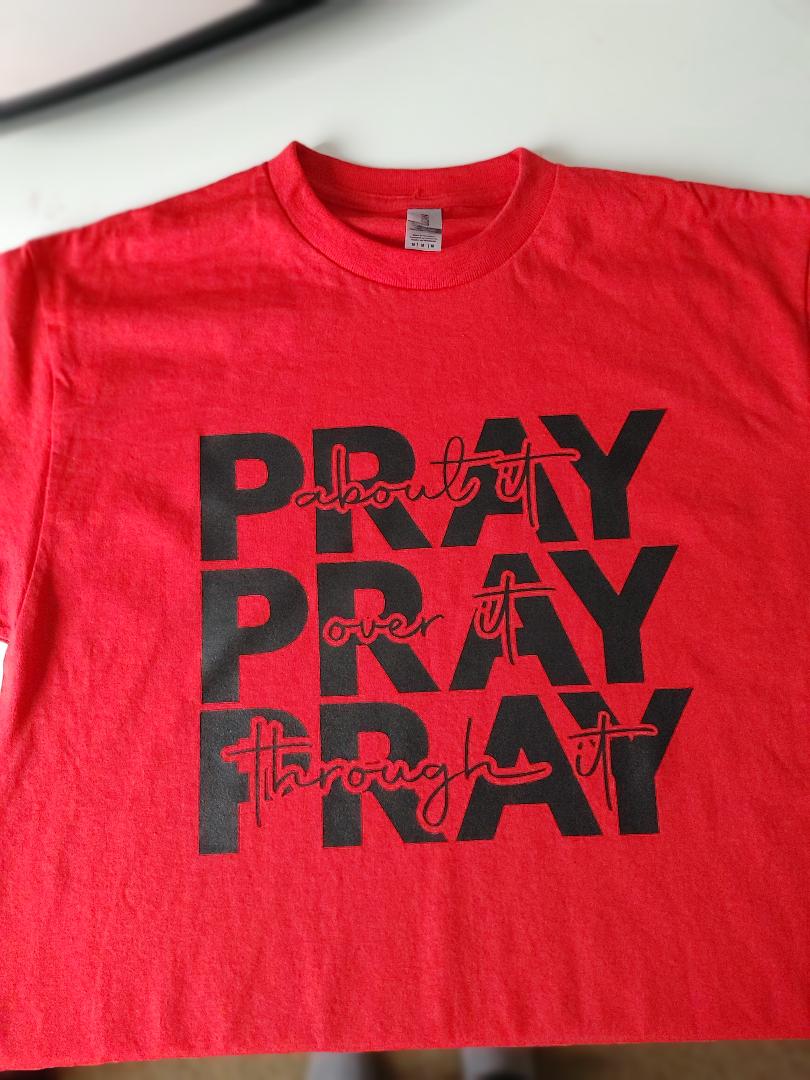 Pray About It T-Shirt, White L, Pink 2XL petite, Olive Green XL
