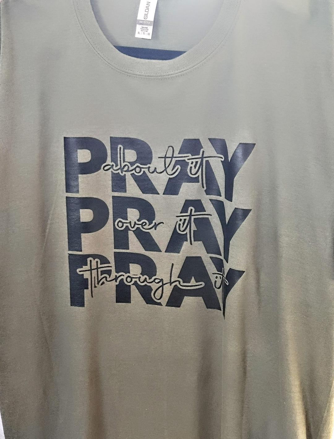 Pray About It T-Shirt, White L, Pink 2XL petite, Olive Green XL